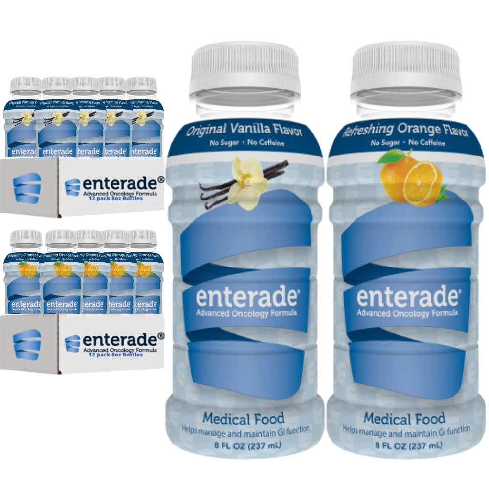 enterade AO 24 Bottles Orange and Vanilla Bundle, Specially Formulated to Reduce Treatment GI Side Effects, 8oz Orange (1 Pack of 12) + 8oz Vanilla (1 Pack of 12)