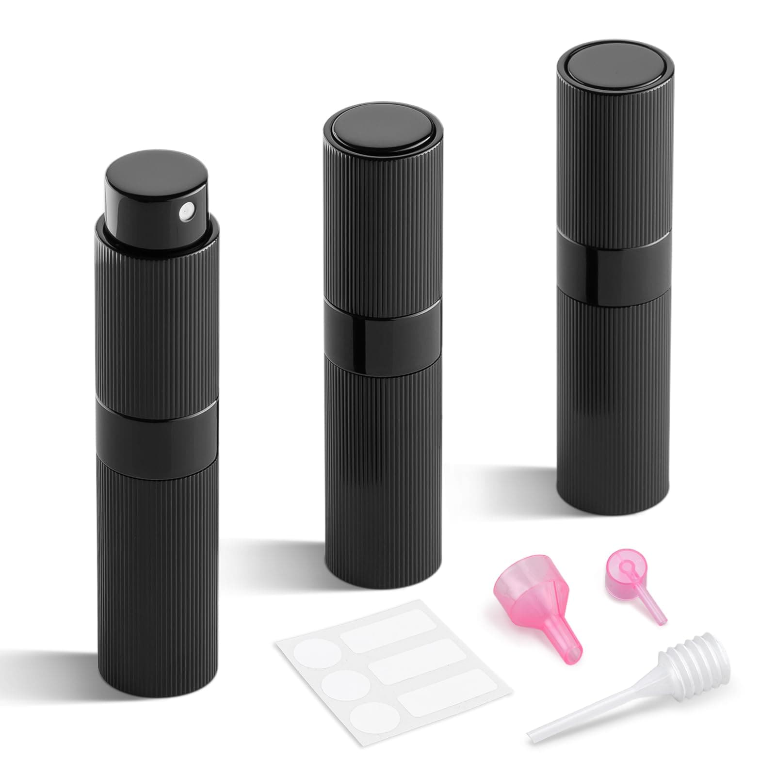 LISAPACK 8ml Stripe Perfume Atomizer Spray Bottle, 3pcs Travel Cologne Sprayer Refillable, Empty Mini Portable Perfume Dispenser (Black)