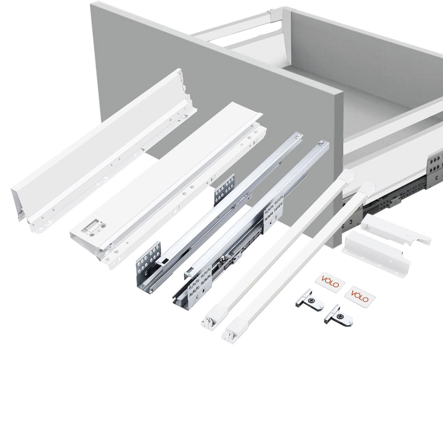 VOLO Heavy Duty 50 Kg Soft Close Tandem Drawer Box for Modular Kitchen – White Metal Drawer System with Single Gallery | 6 Inch Height, 500mm Depth