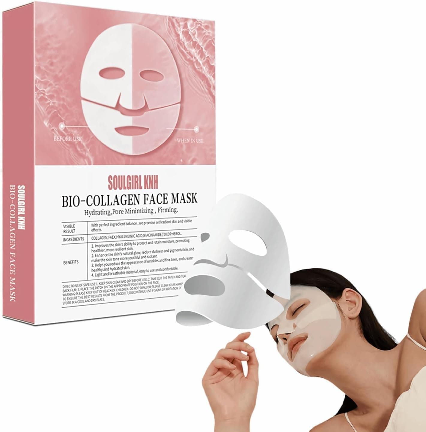 Parlberd 5Pcs Bio Collagen Face Mask Real Deep Hydration Set, Pore Minimizing, Pure Collagen Films Deep Hydrating Firming Overnight Hydrogel Mask, Hydrating Anti Wrinkle Lifting Mask