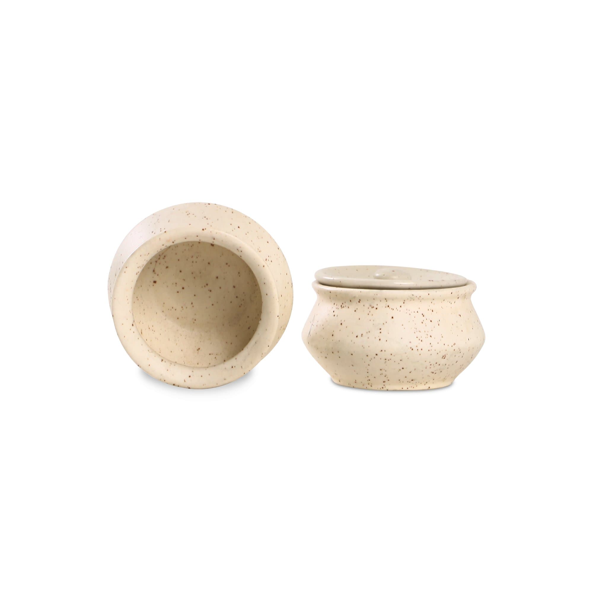 Caffeine Ceramic Stonware Handmade Cream Matte Dip and Sauce Set of 2, 120 ML (Microwave & Dishwasher Safe)
