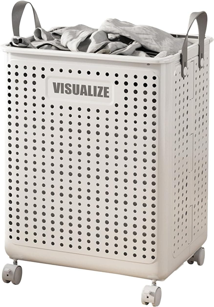 Laundry basket with Wheels hand mixer (Ivory White)