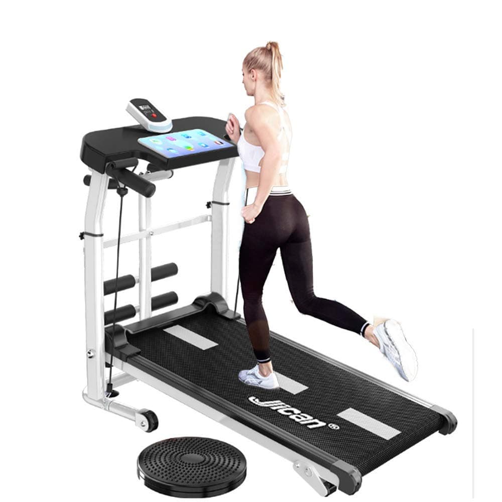 Mechanical Treadmill 4-in-1, with Mechanical Treadmill, Sit-ups Pannel, T-wisting Machine, Draw Rope Mechanical and Massage Wheel LED Display Folded with Tablet Stand,(Upgraded Version)
