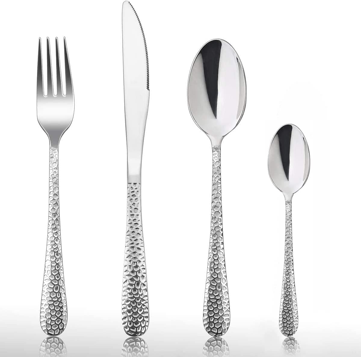 HaWare Cutlery Set, 32-Piece Stainless Steel Hammered Flatware Silverware Include Knife/Spoon/Fork, Suitable for Kitchen Party Camping, Mirror Polished, Dishwasher Safe - Service for 8