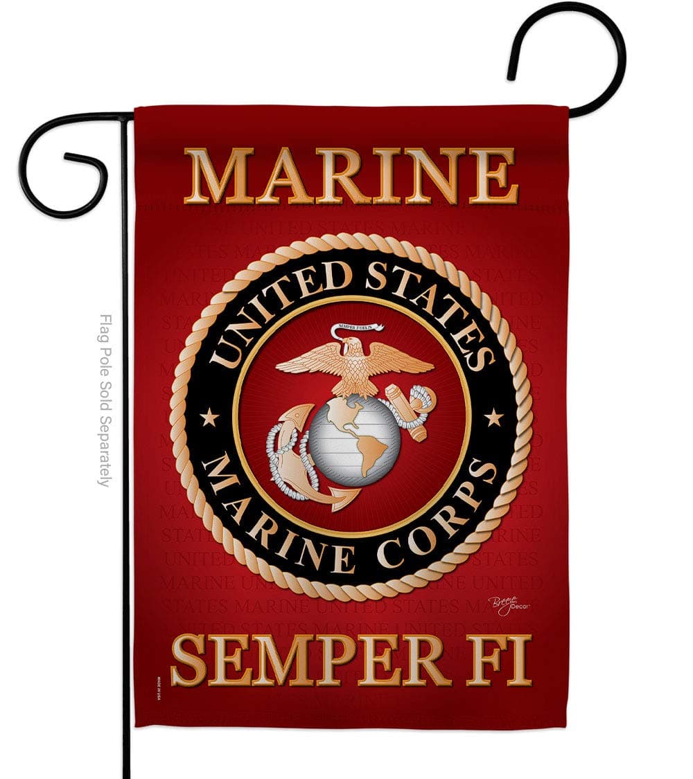 US Marine Corps Garden Flag Decor USMC Semper Fi Armed Forces Official United State Decorations Yard Military Memorabilia Banner Remembrance Wall Tapestry Retire Veteran Memorial Day Gifts Made In USA