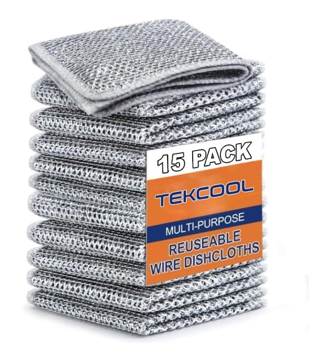 TEKCOOL (10 Pack Non-Scratch Dish Wash Cloth, Steel Wire Dish Cloth, Wire Dishwashing Rags Stainless Steel Scrubber Non-Scratch Wire Dishcloth for Washing Dishes Sinks Counters