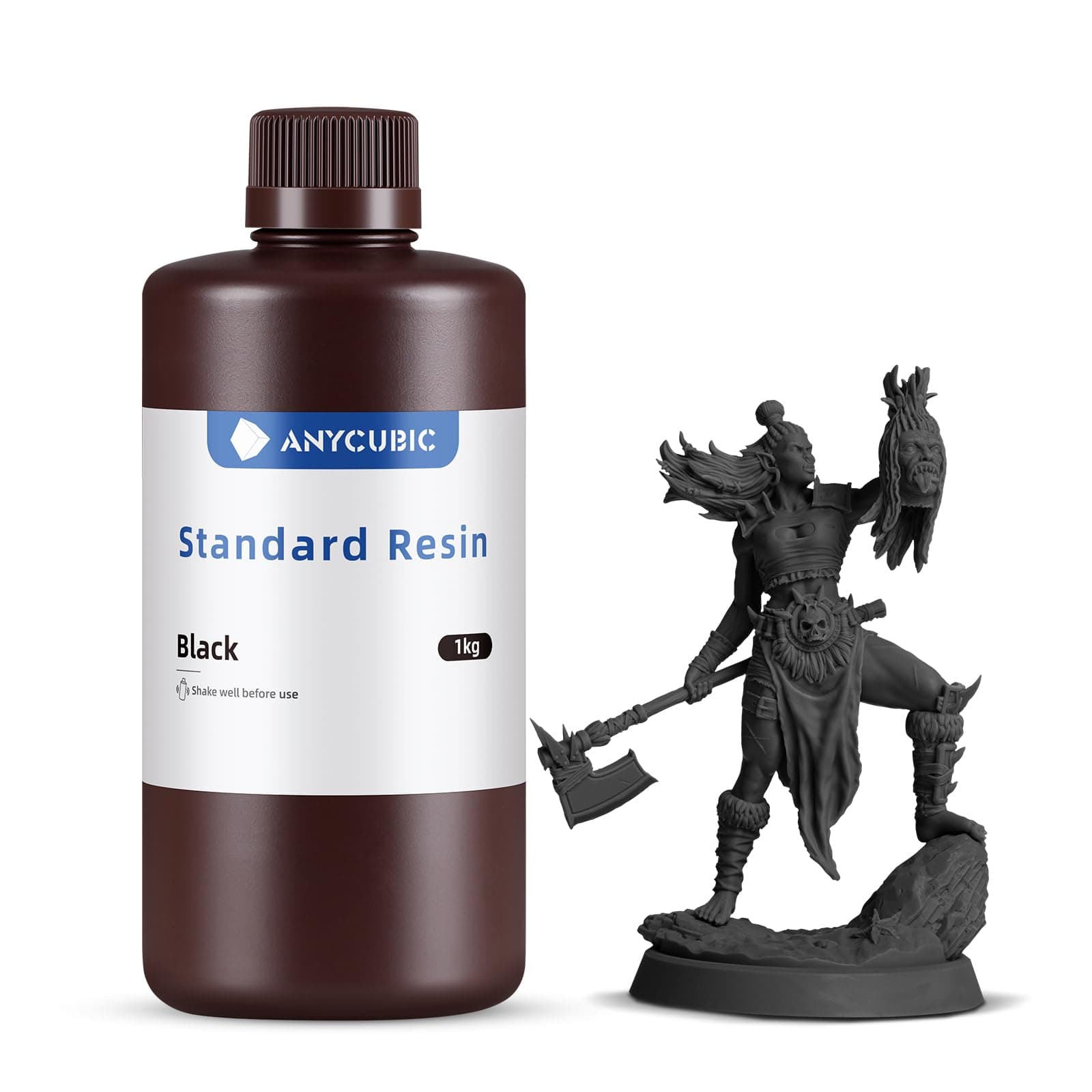 ANYCUBIC 3D Printer Resin 1KG, Standard 405nm UV Fast Curing Photopolymer Resin with High Precision and Low Shrinkage for 8K/14K LCD Resin 3D Printer, Black