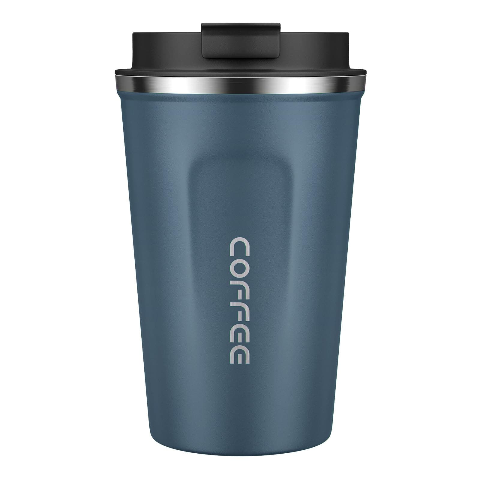 Blue Coffee Cup, Vacuum Reusable Leakproof Double Wall Coffee Cup, Insulation Stainless Steel Eco-Friendly Travel Office Mug for Hot Coffee Tea and Cold Drinks, 13oz/380ml