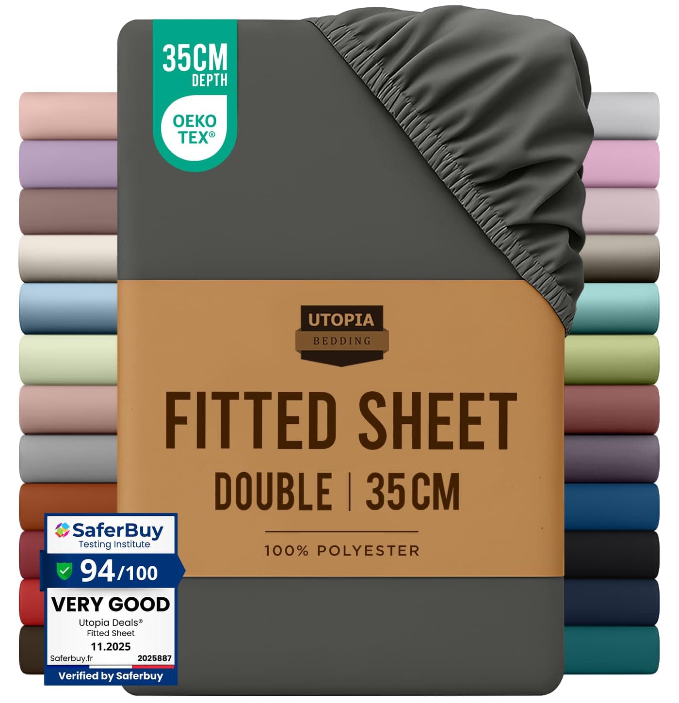 Utopia Bedding Fitted Sheet Double, Grey - Deep Pocket 14 inch (35 cm) - Easy Care - OEKO-TEX Certified - Soft Brushed Microfibre Fabric - Shrinkage and Fade Resistant - Bottom Sheet