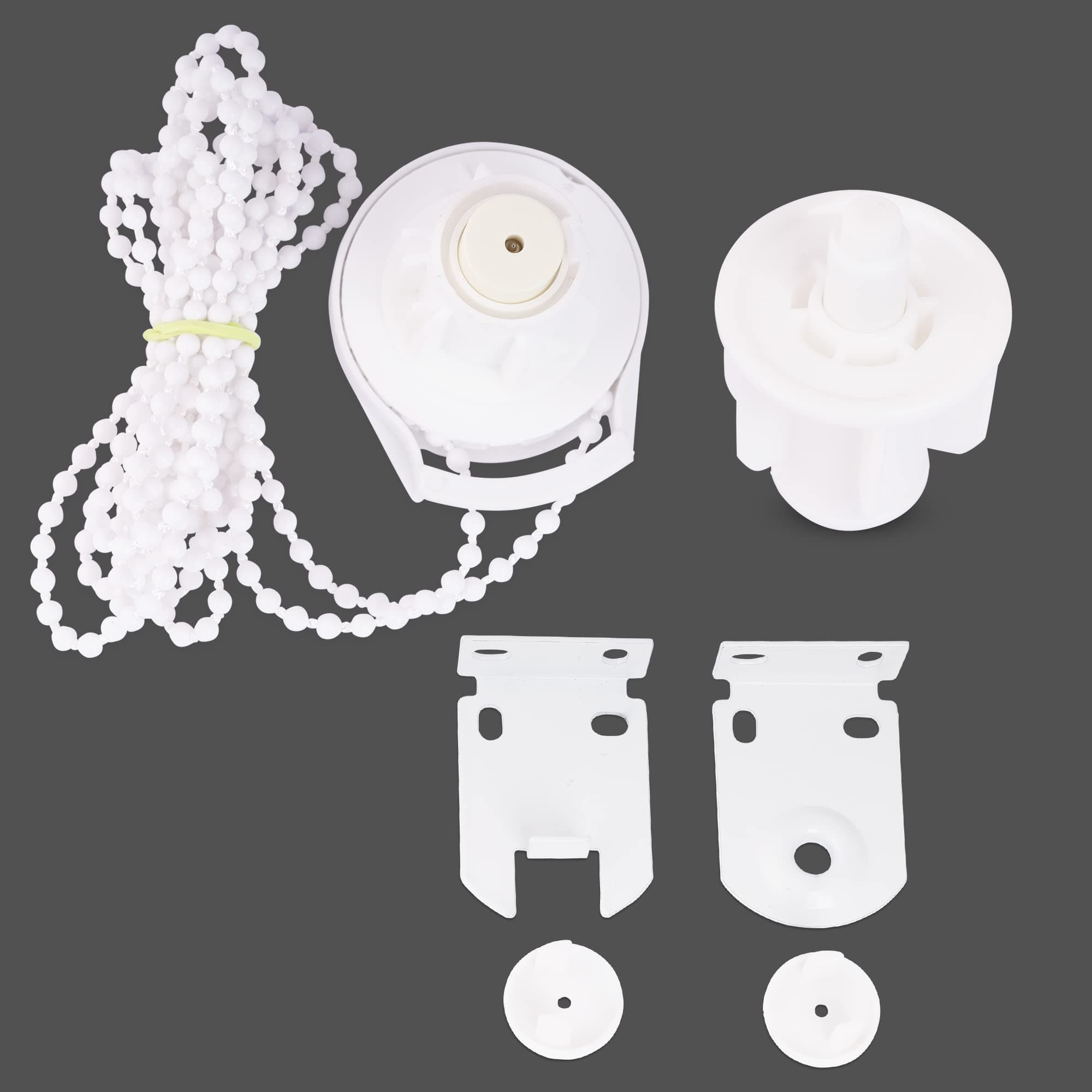 Roller Blind Component Includes Brackets, Control Unit with Beaded Chain, end Cap of Bottom Rod, Screws & Wallplugs Included, Standard Size - 38mm