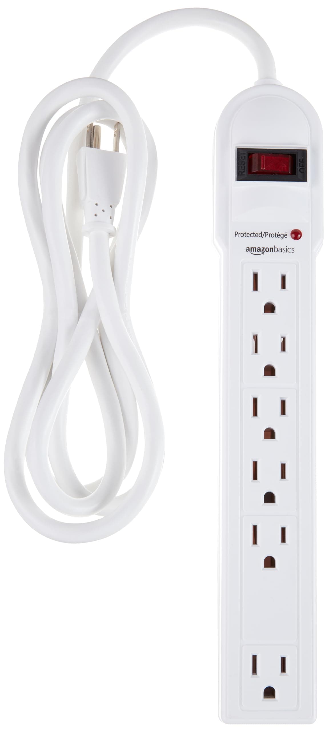 Amazon Basics Surge Protector Power Strip, 6-Outlet, 790 Joules, LED Indicator, 6ft Extension Cord, White