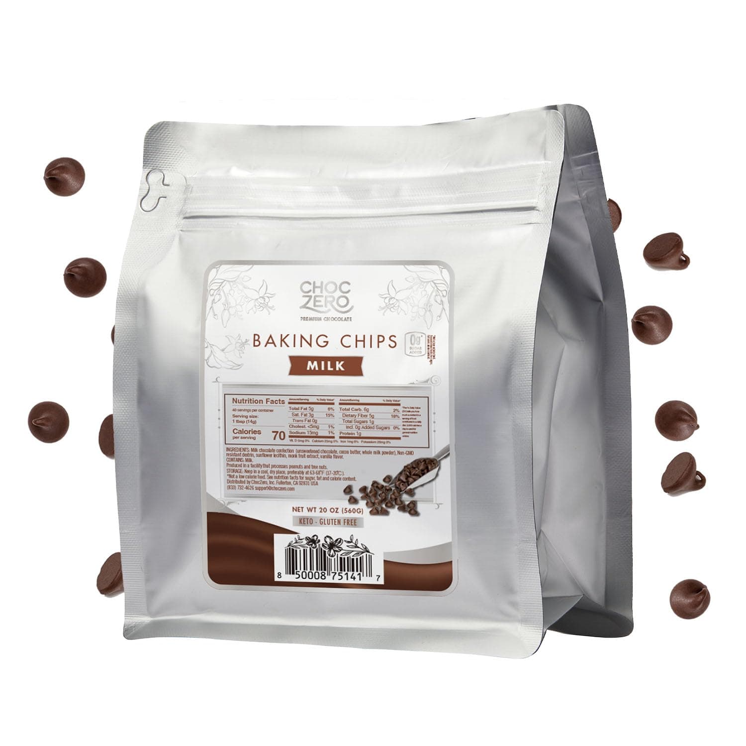 ChocZero Milk Chocolate Drops - No Added Sugar, Low Carb, Suitable for Keto, Gluten Free - 20 Ounce Bulk Bag for Baking Keto Diet Cookies and Desserts