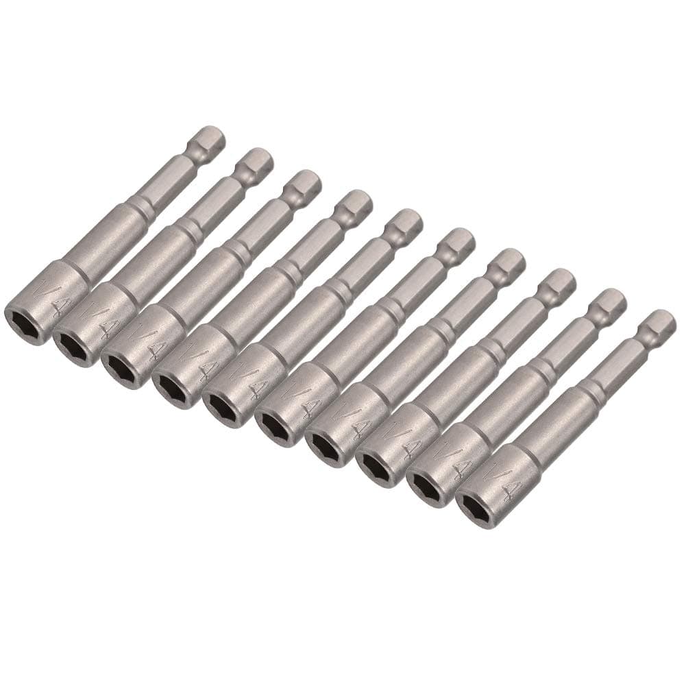 Yakamoz 10Pcs Magnetic Nut Setter Driver Drill Bit Set 1/4" Hex Shank to 1/4" Hex Socket Power Nut Driver Bits, 2-Inch Length