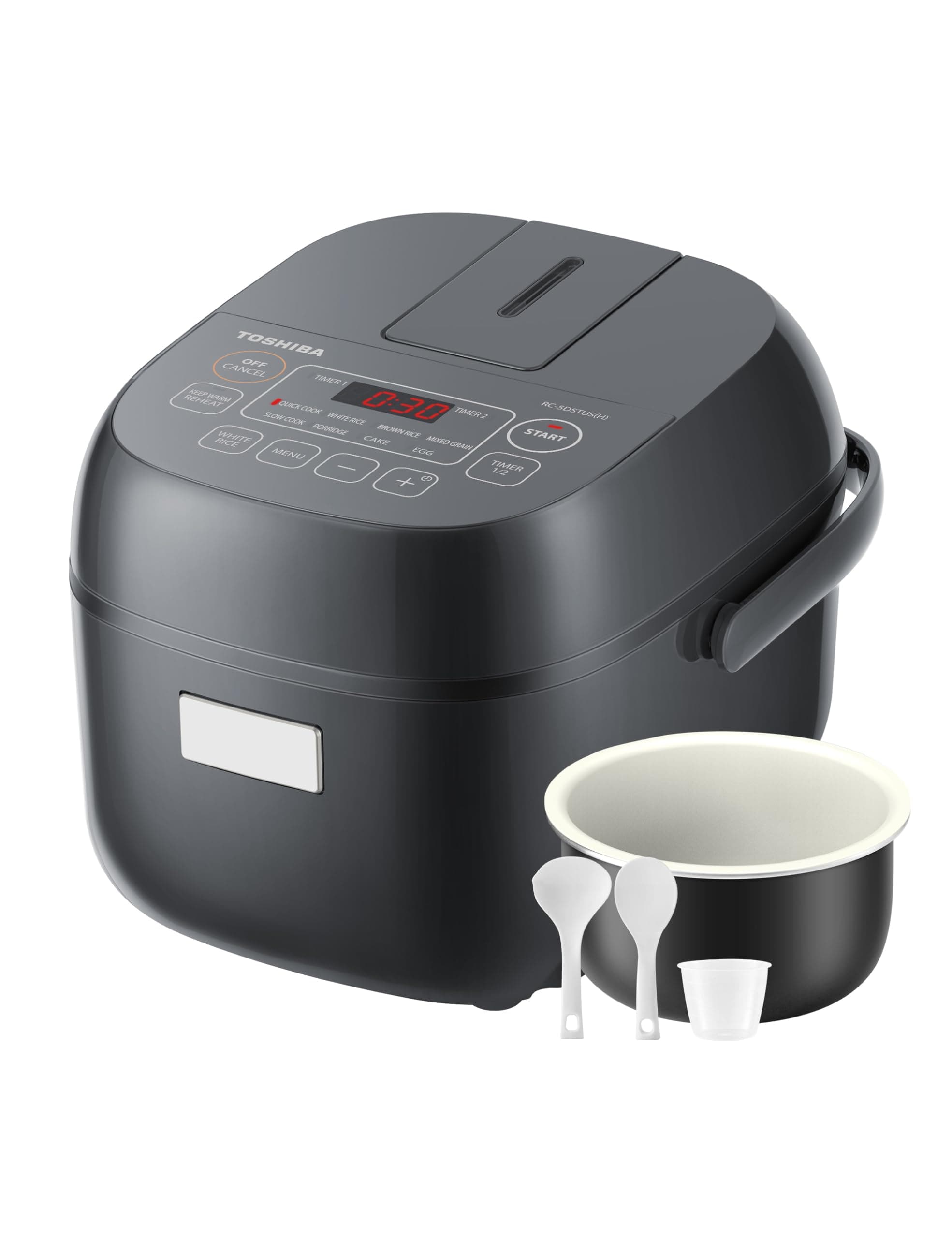 - Rice Cooker Small 3-Cup Uncooked– LCD Display with 8 Cooking Functions: Rice, Oatmeal, Mixed Grains and More, NonStick Inner Pot, Grey