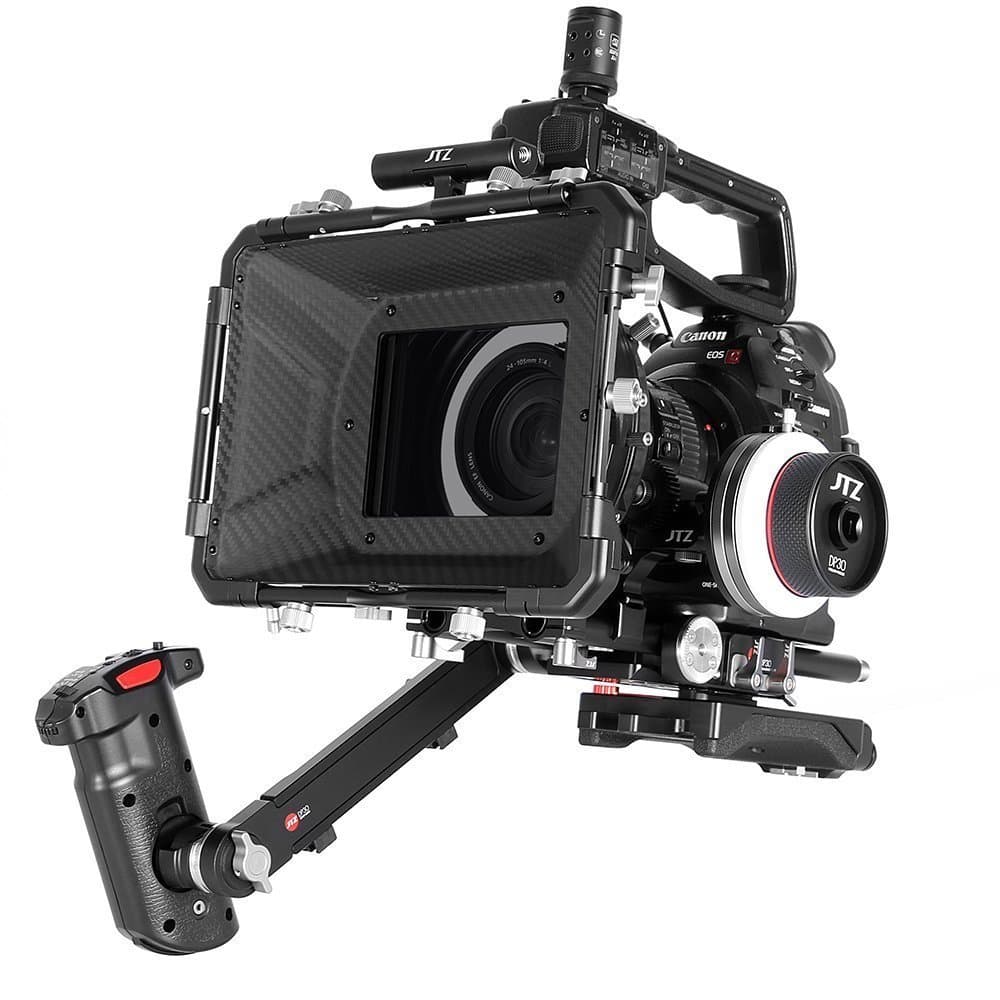 DP30 Camera Cage with 15mm Rail Rod Baseplate Rig+ Shoulder Pad and Electric Grip+ Follow Focus+ 4×4" Carbon Fiber Matte Box for Canon EOS C100 C300 C500 Mark II Professional Video Cameras