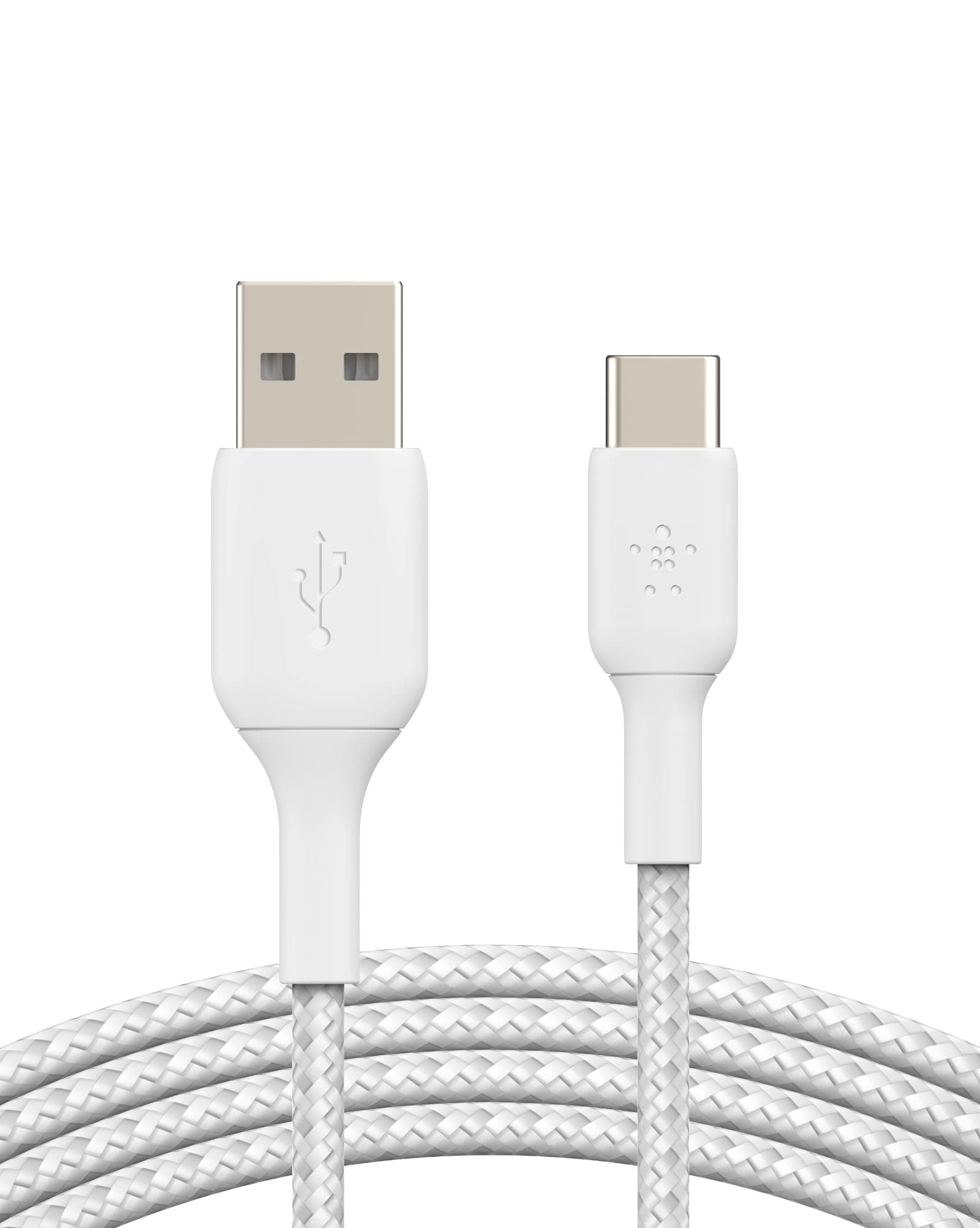 Belkin USB A to USB C Cable, 6.6ft, 15W - Type C Charger, iPhone Charger Cord, Soft, Braided, Flexible for iPhone 16 & 15, Galaxy S25, Pixel 9, iPad Pro, Airpods Pro, Switch & More - White