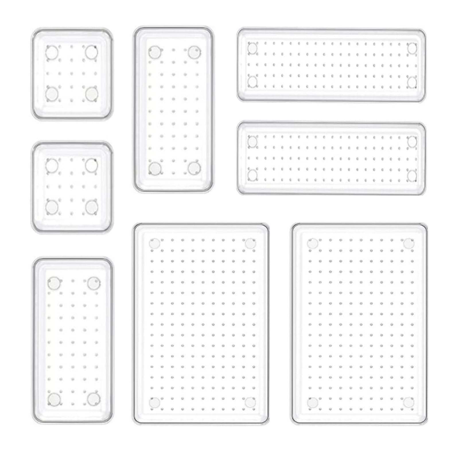 8 Pcs Clear Plastic Drawer Organiser Trays Desk Versatile Kitchen Drawer Organiser Bins Tray for Makeup Bedroom Office