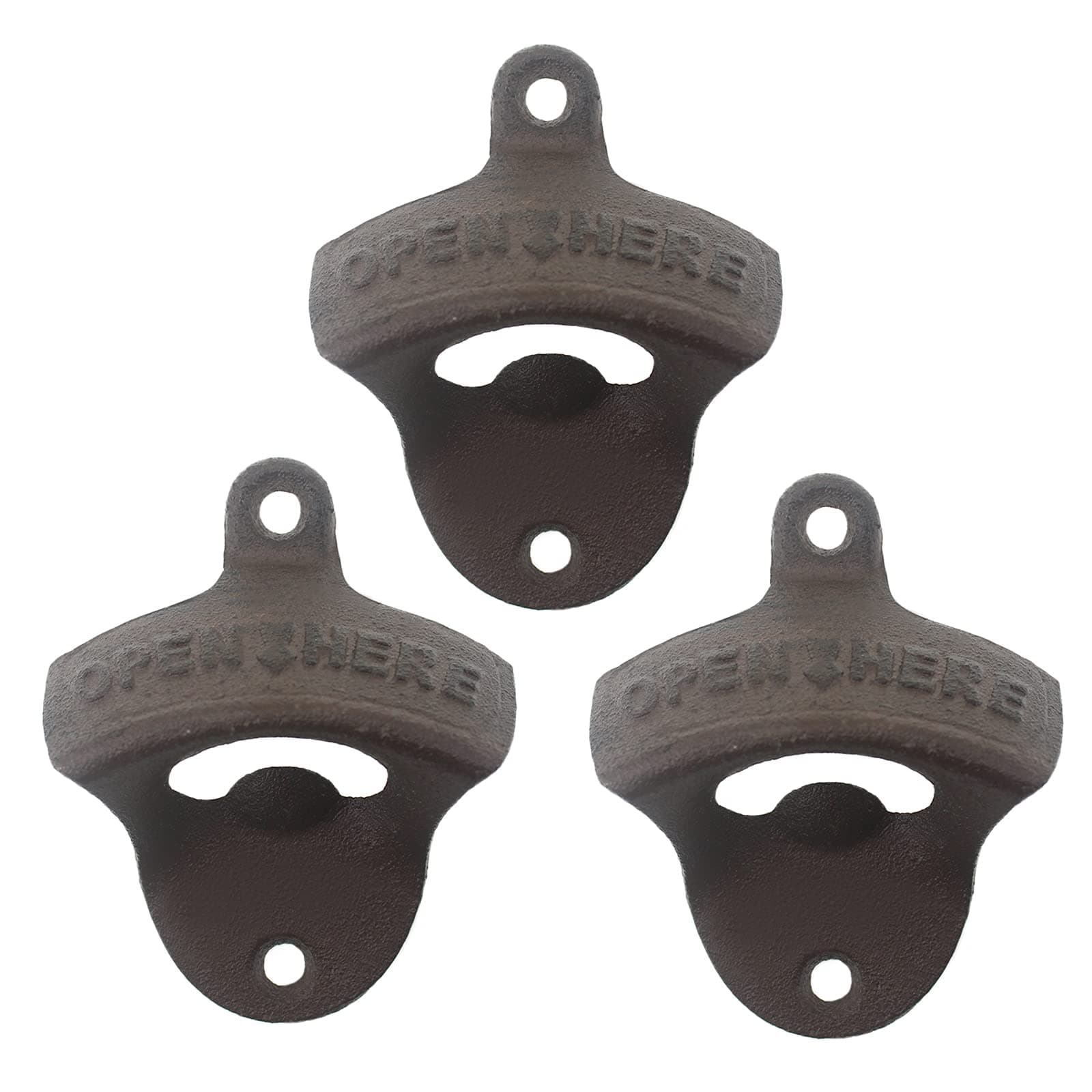 Rustic Cast Iron Bottle Opener Wall Mounted Beer Cap Opener Vintage Open Here (Pack of 3)