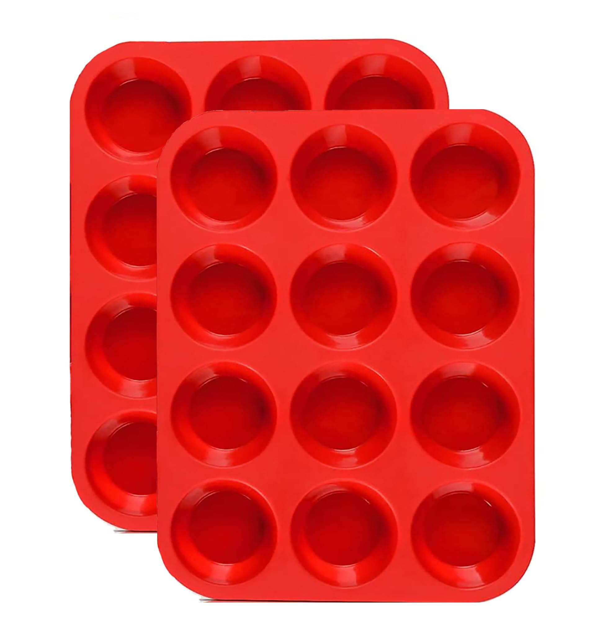 JEWOSTER 12 Cups Silicone Muffin Pan 2 Pack - Cupcake Pan Nonstick Silicone Molds Great for Making Muffin Cakes,Bread, Tart - BPA Free Baking Accessory