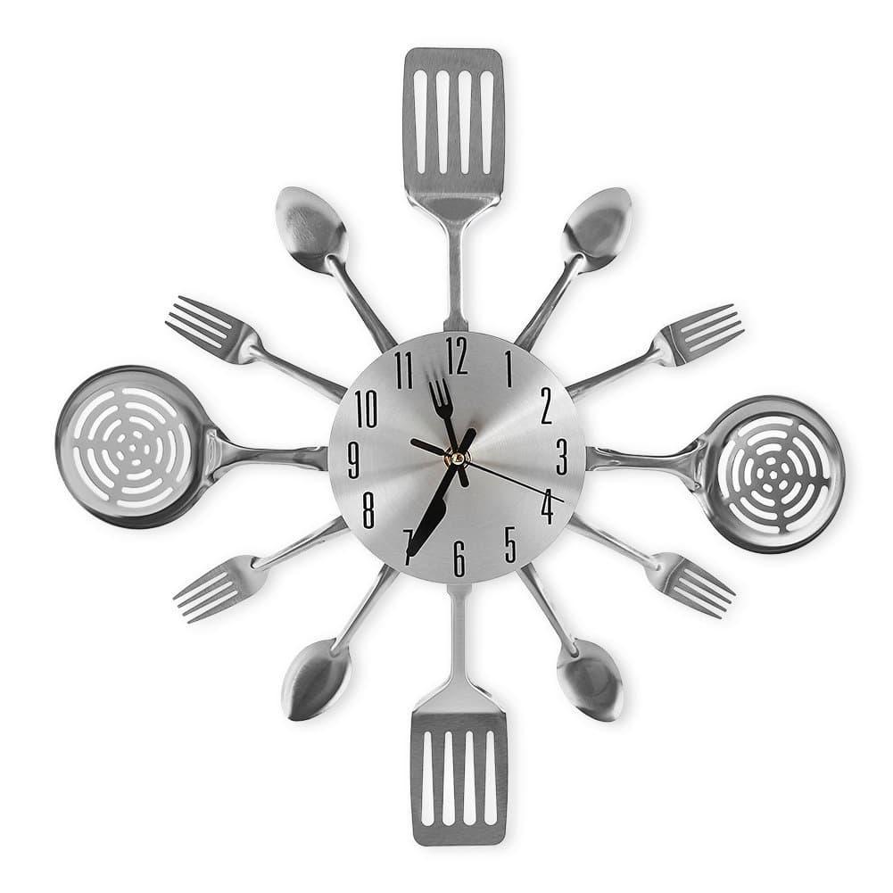 16 Inch Cutlery Kitchen Wall Clocks with Fork and Spoon Dial, Silent Clock Movement and Battery Operated, Great Wall Decor and Housewarming Gifts