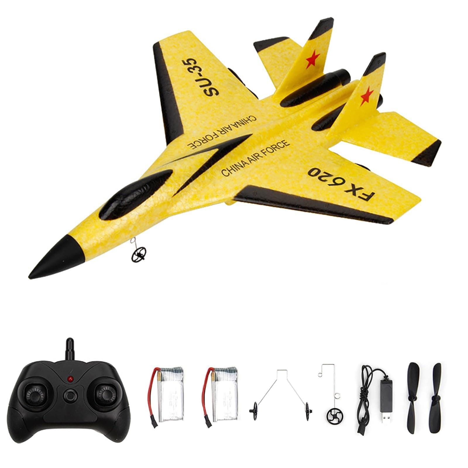 GoolRC FX620 RC Airplane, 2.4GHz Remote Control Airplane, 2 Channel RC Plane, SU-35 RC Glider EPP Aircraft Model with 3-Axis Gyro, Outdoor Flight Toys for Kids and Adults with 2 Battery (Yellow)