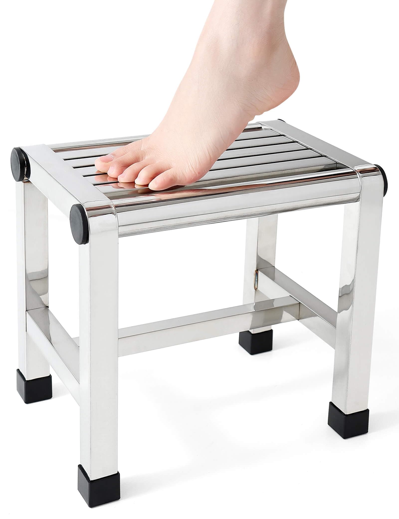 Shower Foot Stool Rest Shaving Legs Small Step Inside Bathroom Stainless Steel Seat Bath Metal Waterproof Prevent Slipping No Installation