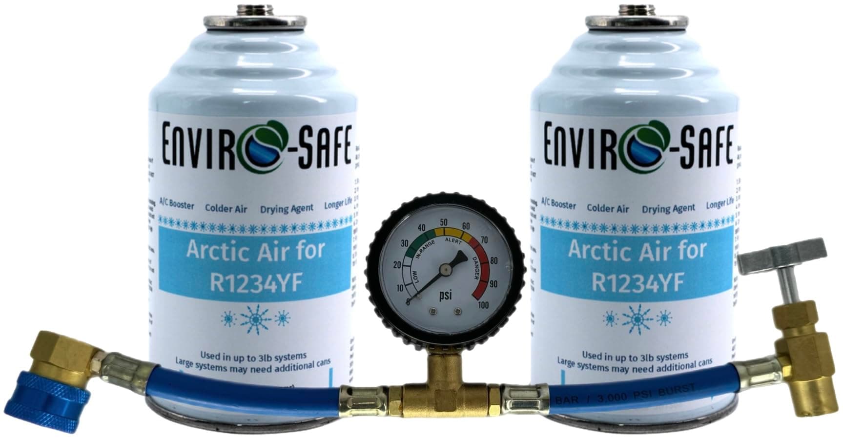 R1234YF, 1234YF Refrigerant Support, Arctic Air in 4oz. Cans for Auto w/Brass Gauge (2 Pack)