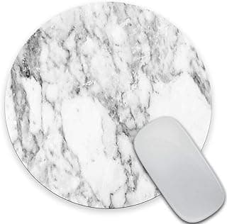 SSOIU White Marble Round Mouse Pad Cute Mat Grey Circular Mouse Pads 7.87X7.87 Inch (200mmX200mmX3mm)