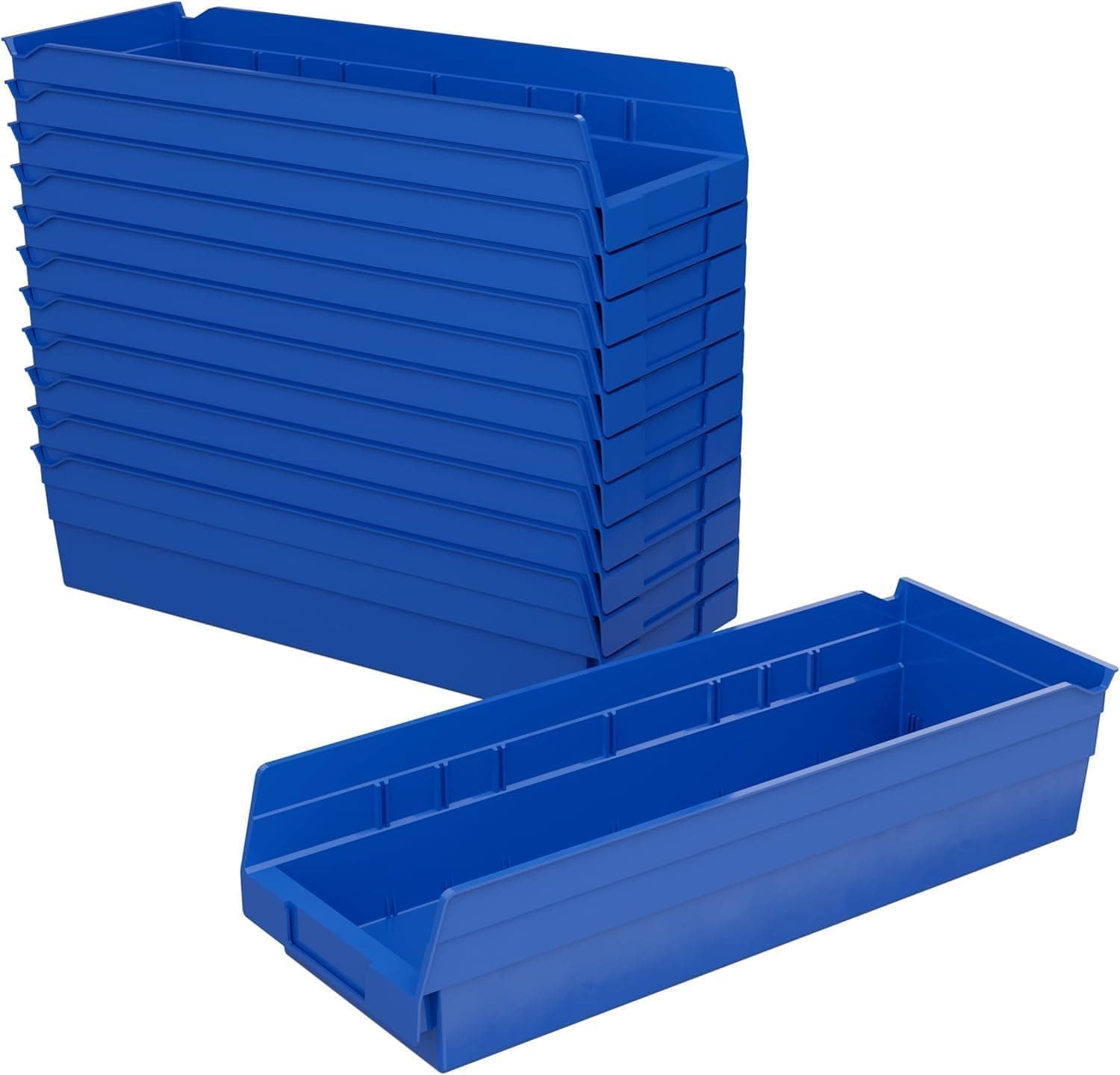 30138 Plastic Nesting Shelf Bin Box, (18-Inch x 6-1/2-Inch x 4-Inch), Blue, (12-Pack)