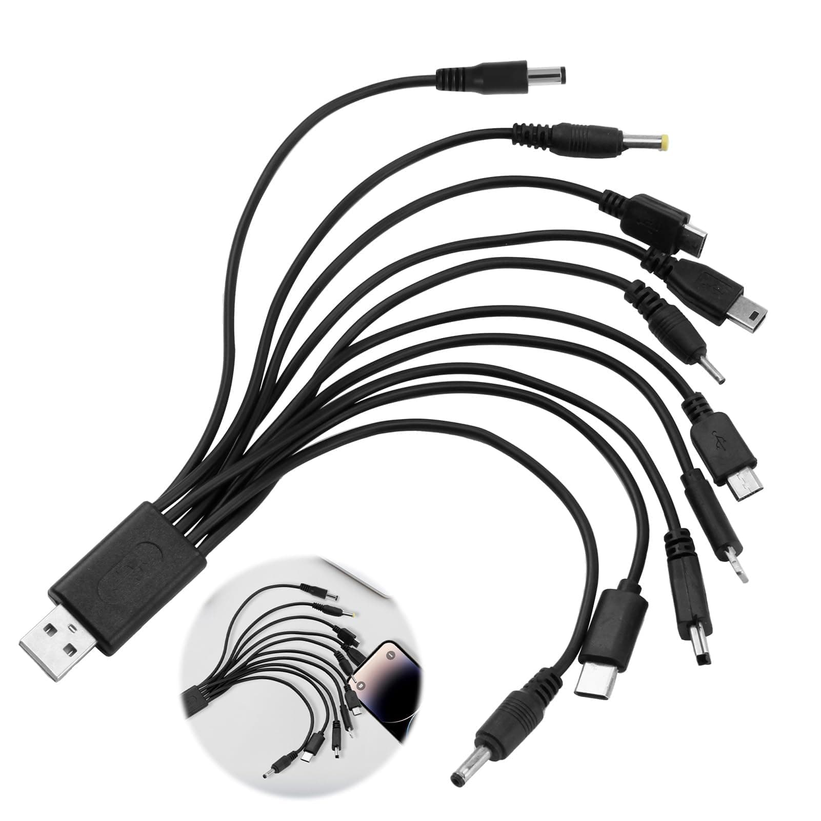 10 In 1 Charger Cable USB Universal Multifunctional Phone Multi Charging Cables for Many Adapters Compatible with Samsung LG Huawei ZTE and Sony Ericsson Nokia PSP USB Charging Cables