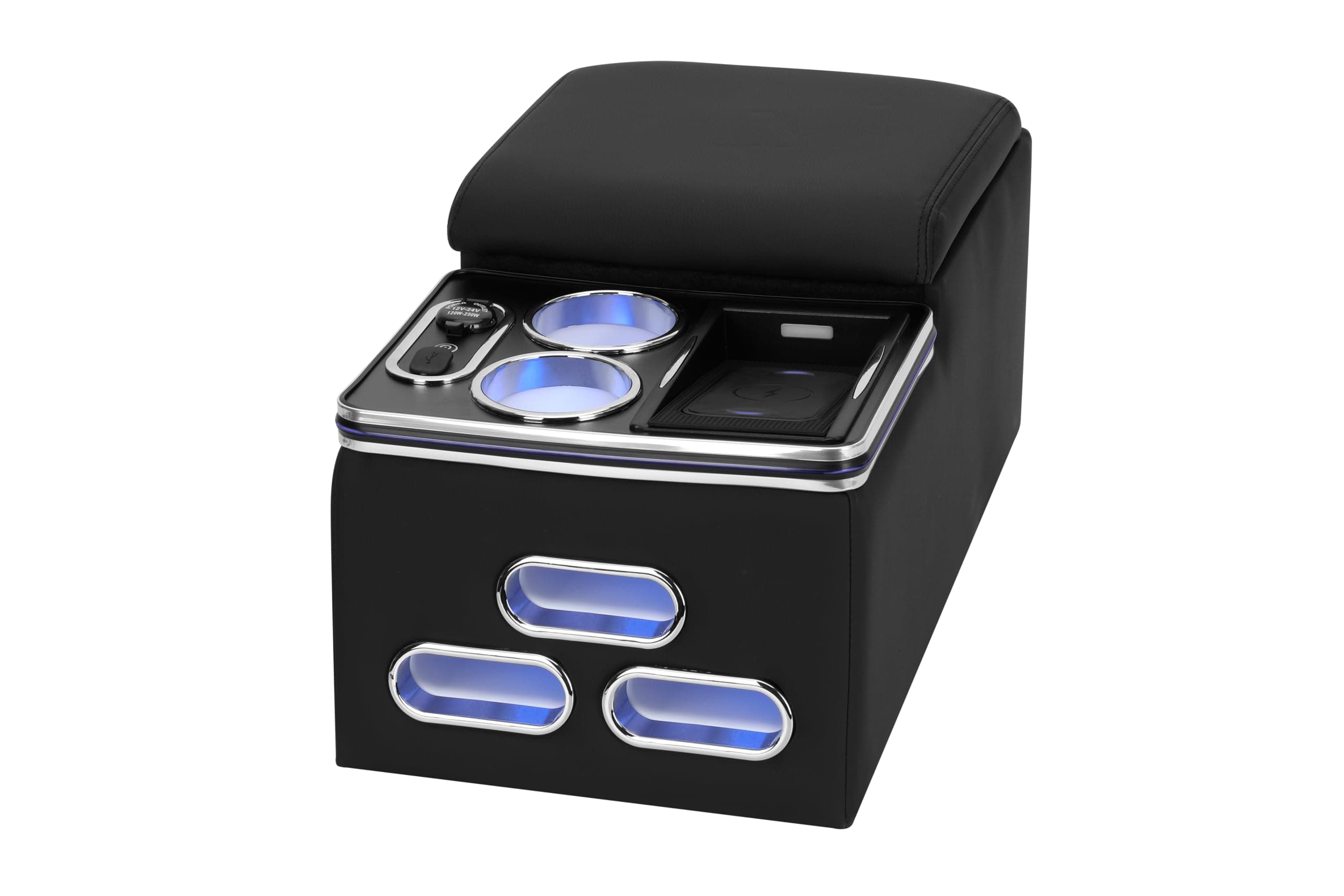 Universal Center Console Armrest Organizer with Wireless Charging Phone Holder Cup, Truck Bench Seat Center Console, Rear Bench Seat Armrest Van, Car Minivan Truck,Center Console Armrest Organizer