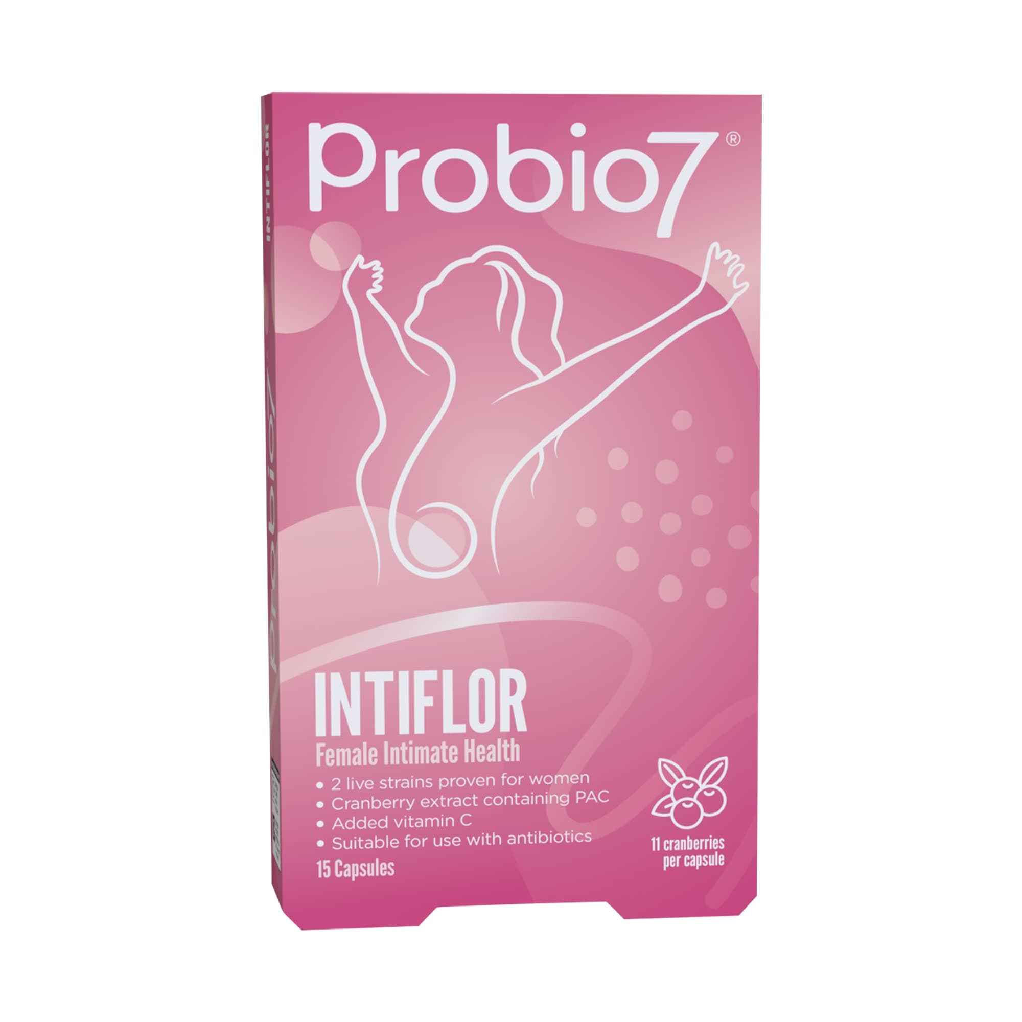 Probio 7 Intiflor Friendly Bacteria with Cranberry Extract for Intimate Female Health, 15 Capsules, 0.03 kg PB7IN15