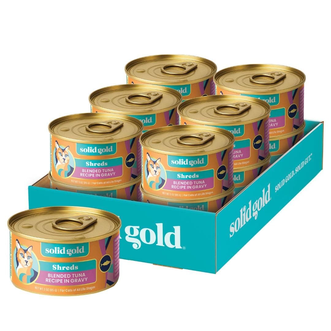 Solid Gold Five Oceans Shreds with Real Tuna in Gravy - Premium Wet Cat Food for All Life Stages, Pack of 12