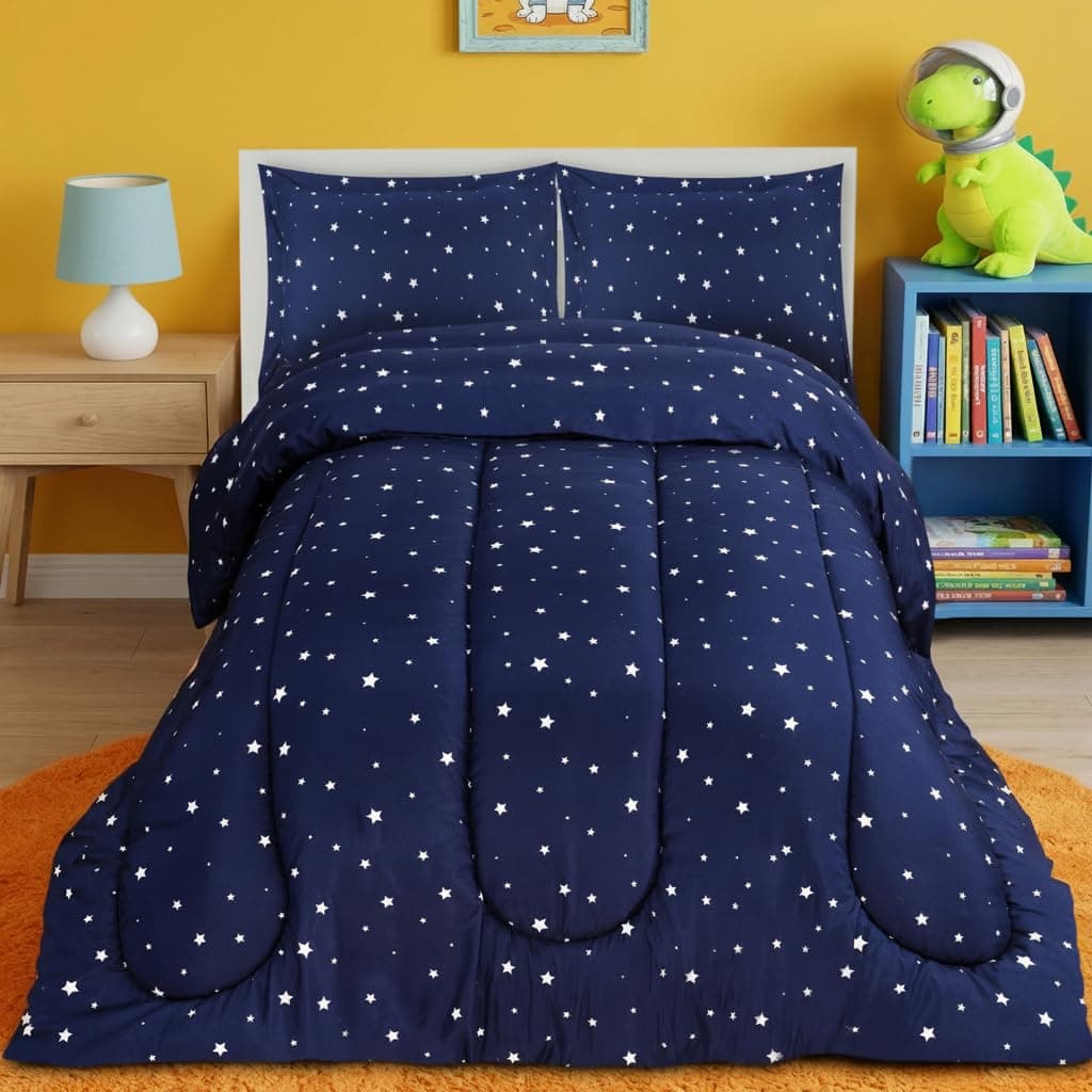 Utopia Bedding Star Kids Comforter Set with 2 Pillow Shams, 3 Piece Soft Microfiber Twin Bed Comforter with Pillow Shams, Printed Kids Bedding for Boys and Girls, Lightweight, Breathable,Easy Care