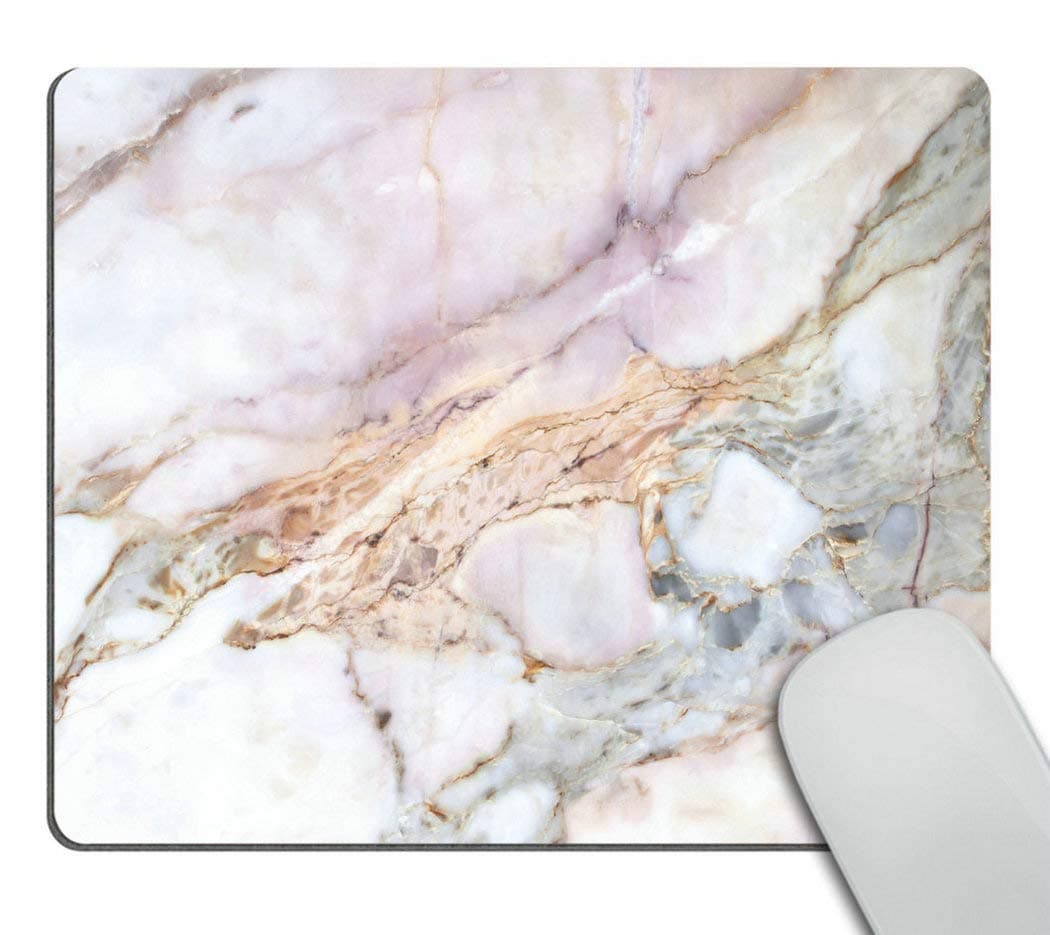 Wasach Office Mousepad Rectangle Mousepad White Gold Marble Pad Pink Marbled Mouse pad Rose Gold for her Marble Desk