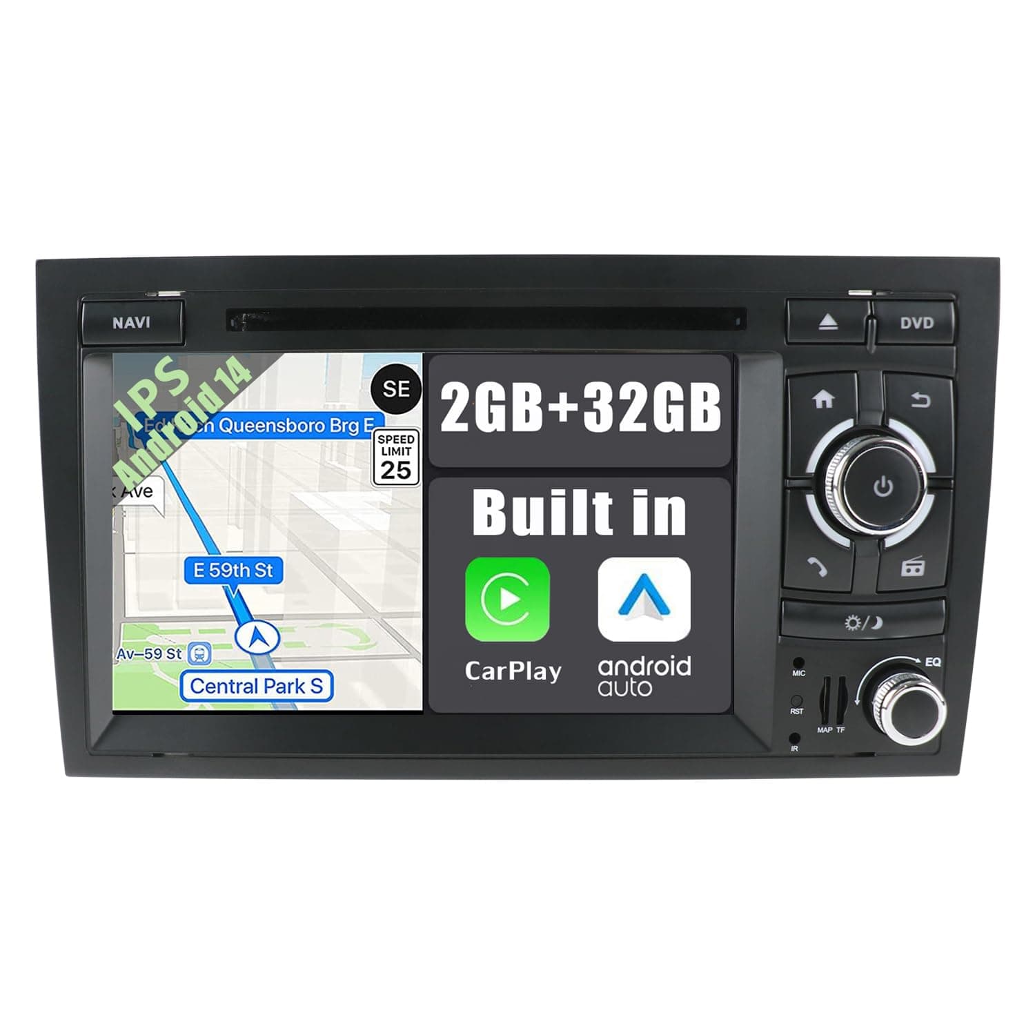 Android 14 Car Stereo for Audi A4 (B6/B7) | Seat Exeo | 2GB 32GB | Built-in CarPlay&Android Auto | Rear Camera Included | Bluetooth 5.0 | GPS
