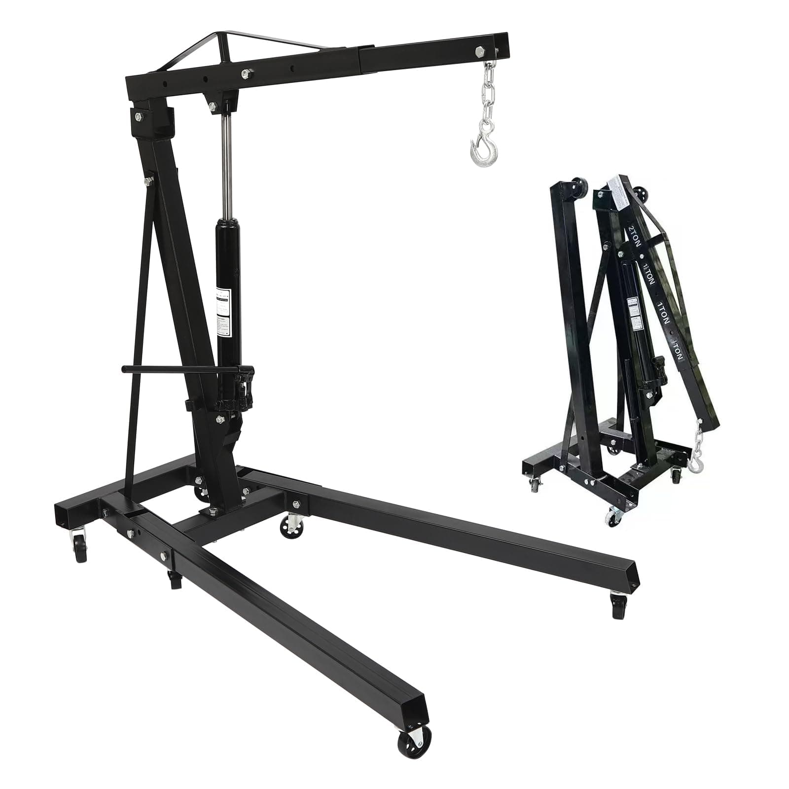 2 Ton Engine Hoist, 4000 Lbs Heavy Duty Folding Cherry Picker Engine,with 6 Iron Caster Wheels Telescopic Boom Hitch,for Garage, Workshop,Cherry (Black)