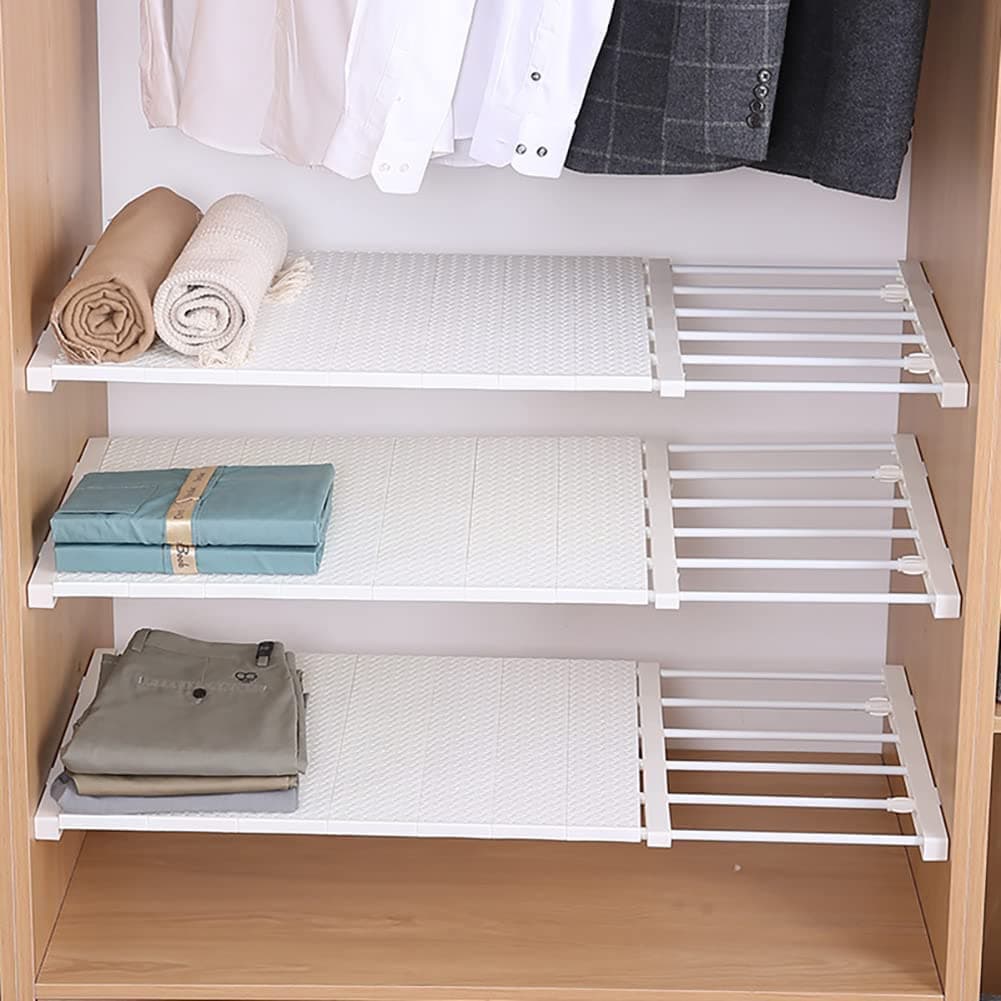 LEDIN Wardrobe Tension Rack and Rod Extendable Adjustable Storage Shelf Separator Cabinet Divider Wardrobe Shoe Organizer DIY Bedroom (23cm Wide, Adjustable Length 72-120cm)