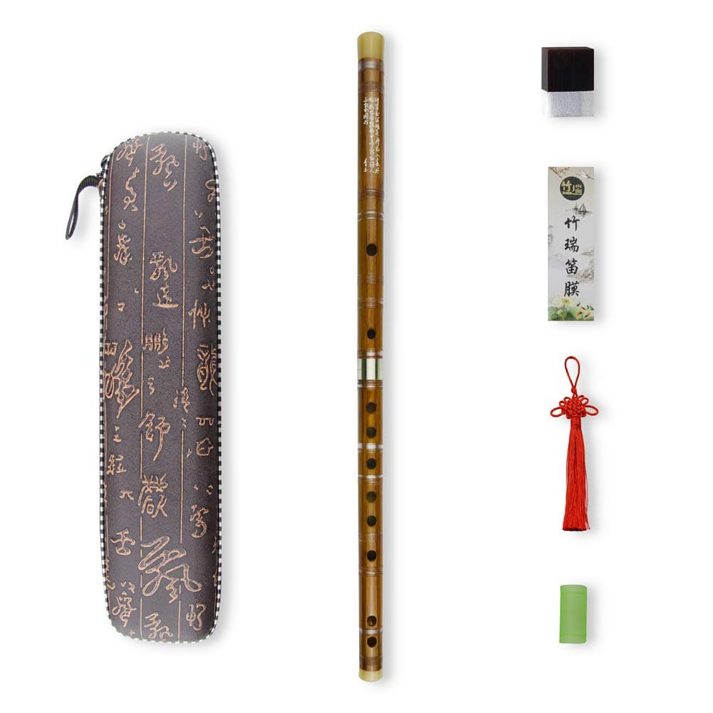 E Key Dizi Bitter Bamboo Flute for Beginners with Free Membrane & Glue & Protector Set Traditional Chinese Instrument(Key of E/Bitter Bamboo)
