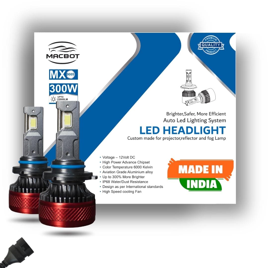 9005 Type LED Headlight Bulb 300 Watt MX-9005, with 2-Year Replacement Warranty - Made in India for Cars (150 Watt Each Bulb) Super Bright White Light, Easy Installation, Durable