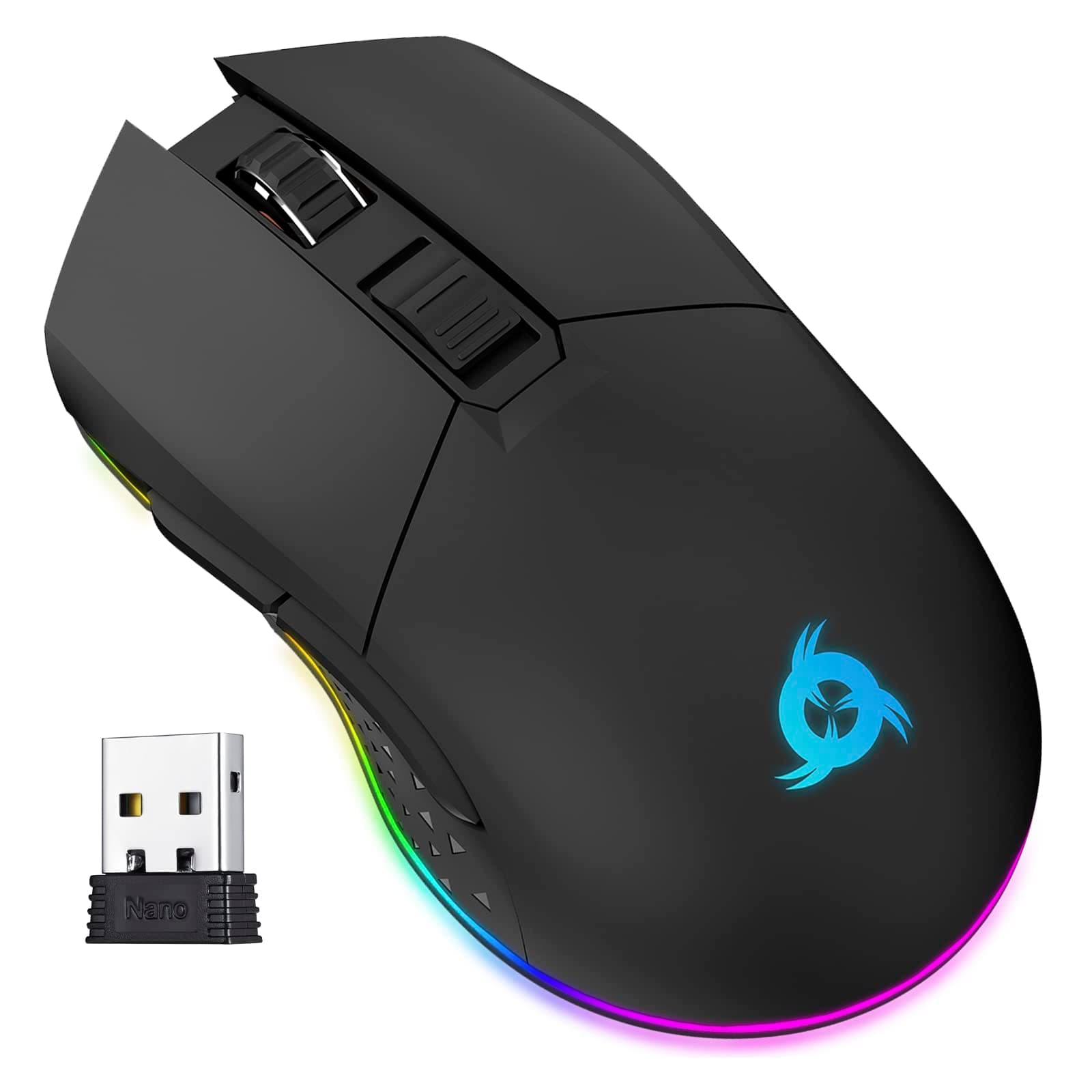 Blaze Rechargeable Wireless Gaming Mouse RGB Precision Sensor and Long-Lasting Battery - 7 Customizable Buttons - Up to 6000 DPI - Wired & Wireless Mouse for PC Mac & PS4 PS5 - Black