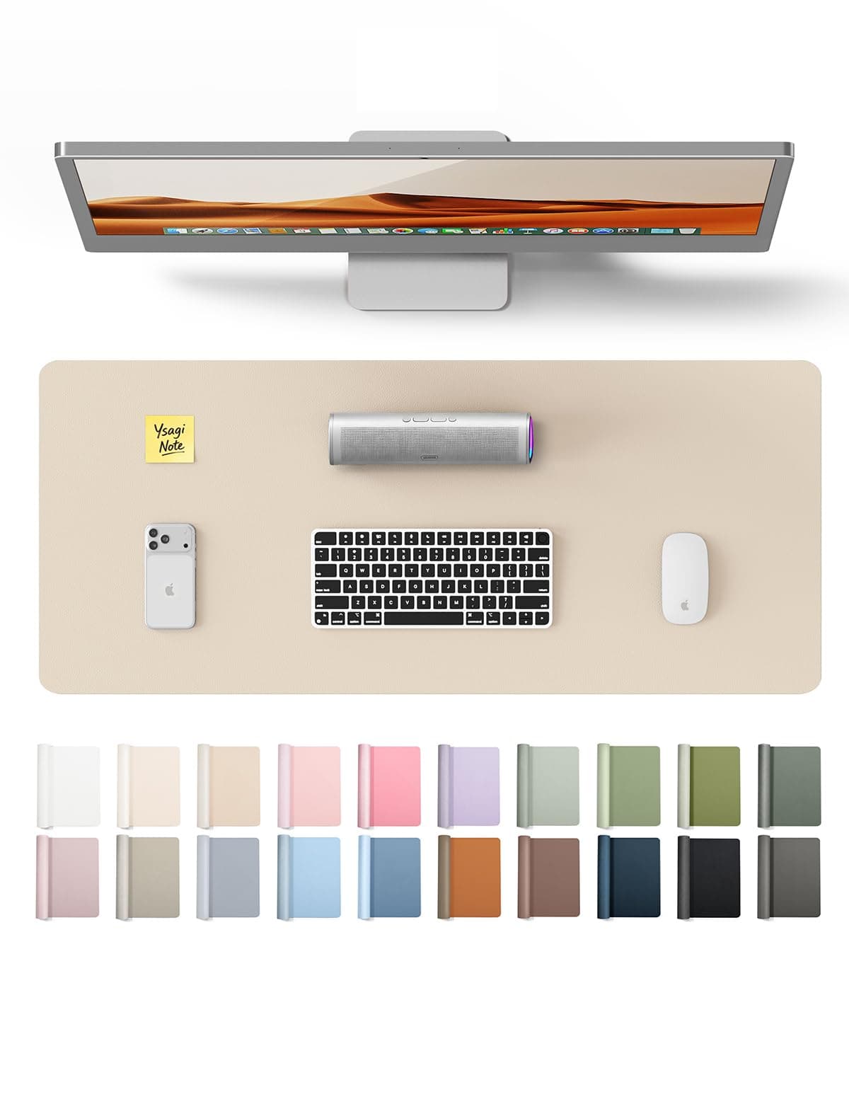 YSAGi Leather Desk Pad Protector, Office Desk Mat, Large Mouse Pad, Non-Slip PU Leather Desk Blotter, Laptop Desk Pad, Waterproof Desk Writing Pad for Office and Home (Eggshell, 23.6" x 13.8")