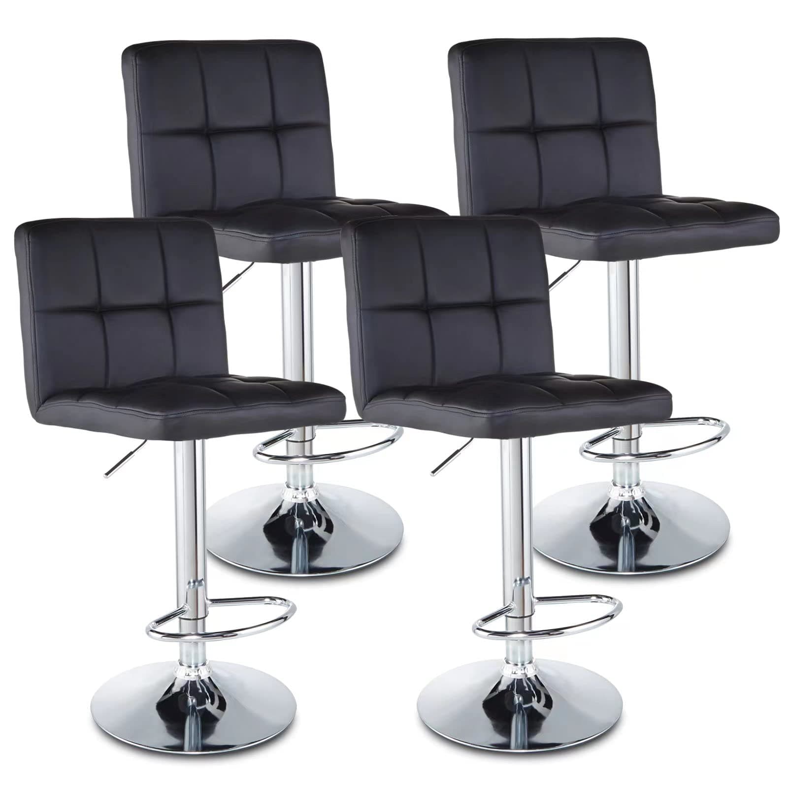 S SINOSOURCE Bar Stools Modern Square Barstools Set of 4 Kitchen Stool Counter Height Adjustable Bar Stool PU Leather Swivel Stools Bar Chairs (Black)