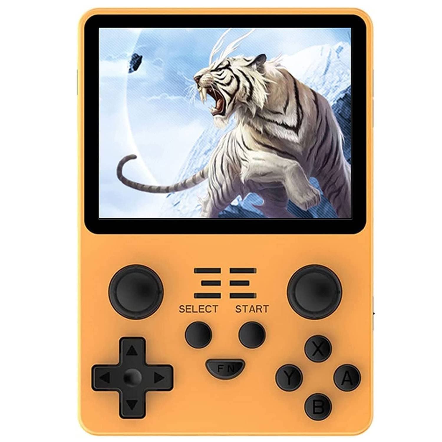 RGB20S Handheld Retro Game Console Pow Kitty Handheld Arcade Game with Built-in 16+64G Card & 15000 Games, 3.5 Inch IPS Screen Game Player (Yellow)