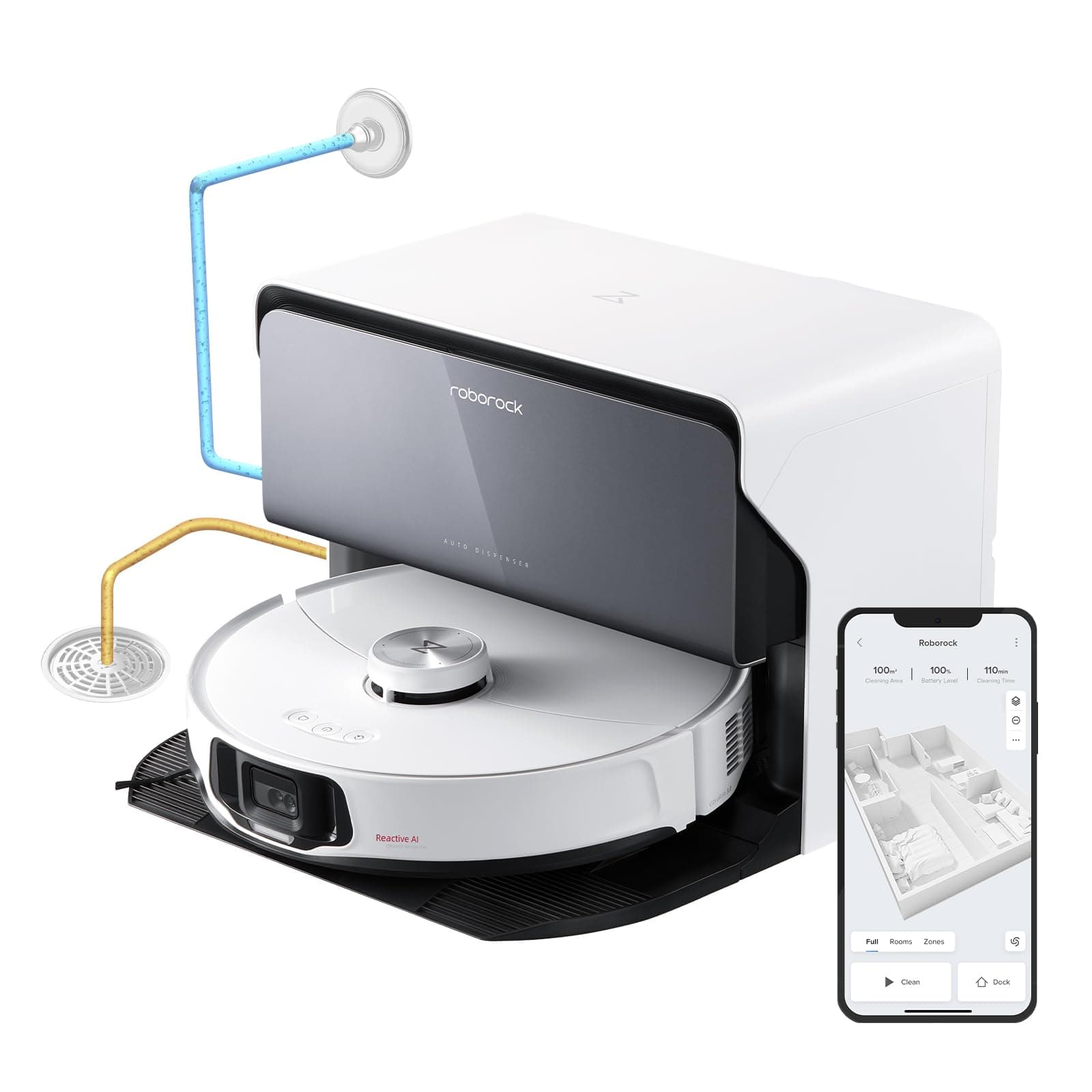 S8 MaxV Ultra with Refill & Drainage System Robot Vacuum and Mop, Check Installation Space First, FlexiArm Design, Auto Mop Wash&Dry 10000Pa Suction, Obstacle Avoidance, 20mm Auto Mop Lifting