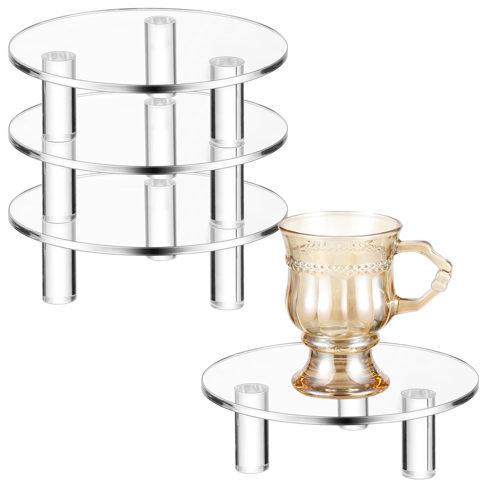 3 Pcs 3.86 Inch Round Acrylic Risers Display Stands Small Clear Round Acrylic Display Riser for Cake Food Jewelry Figurines Collectibles Table Decor Organizer
