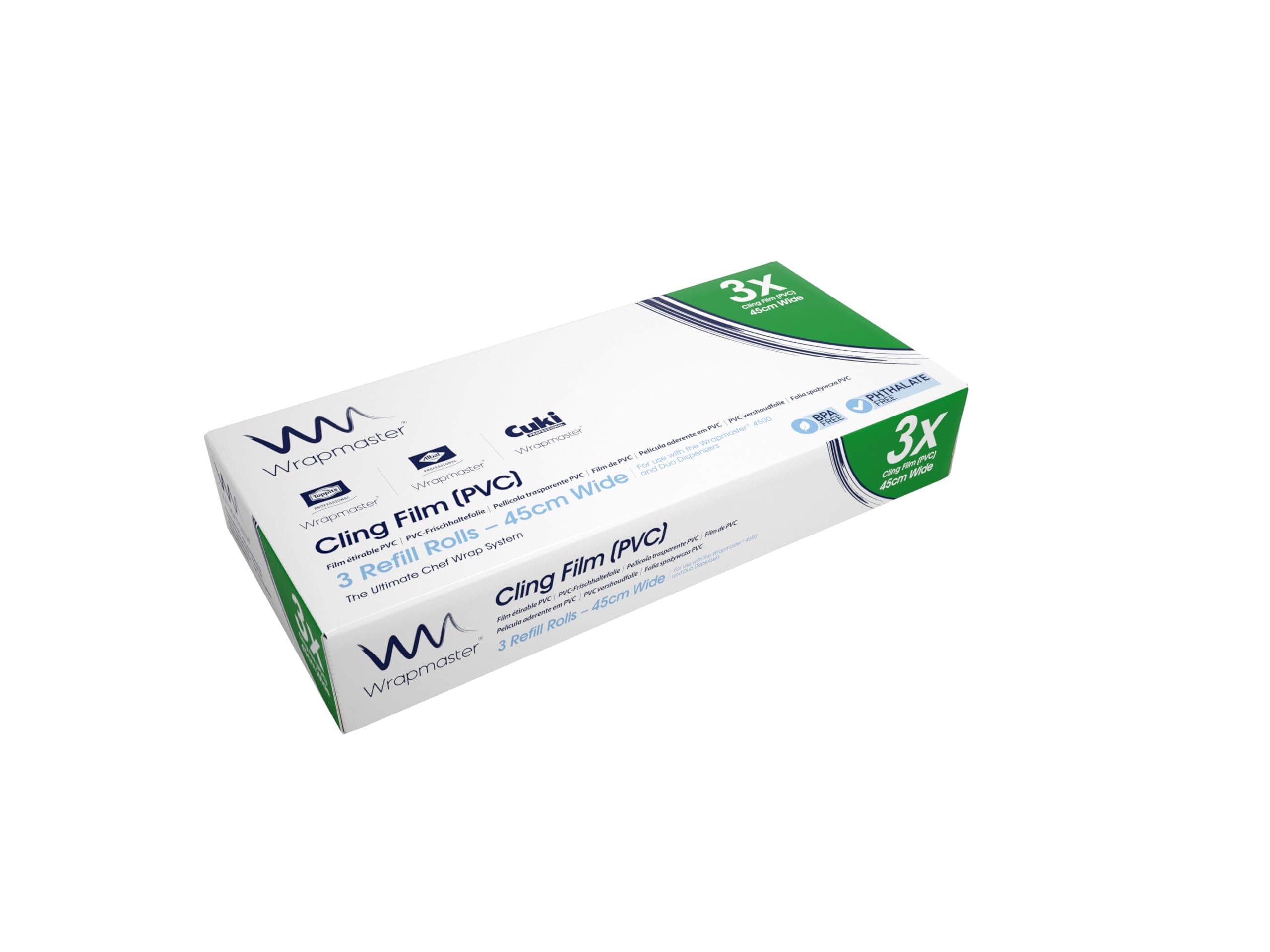 We Can Source It Ltd - Wrapmaster 4500 Cling Film – 45cm x 300m, 3 Rolls – Premium Kitchen Wrap for Professional Catering, Food Preservation, and Freezing – Compatible with Wrapmaster Dispensers