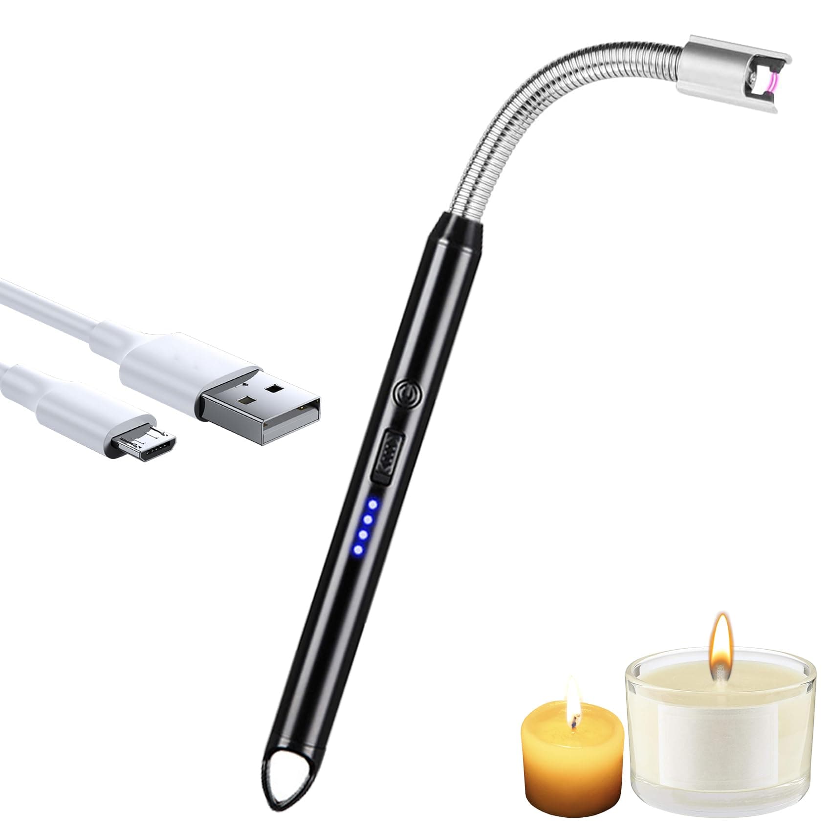 Arc Lighter - Electric, Windproof, Flexible 360° Long Lighter for Candles, Gas Stoves, Camping, Barbecue (Black)