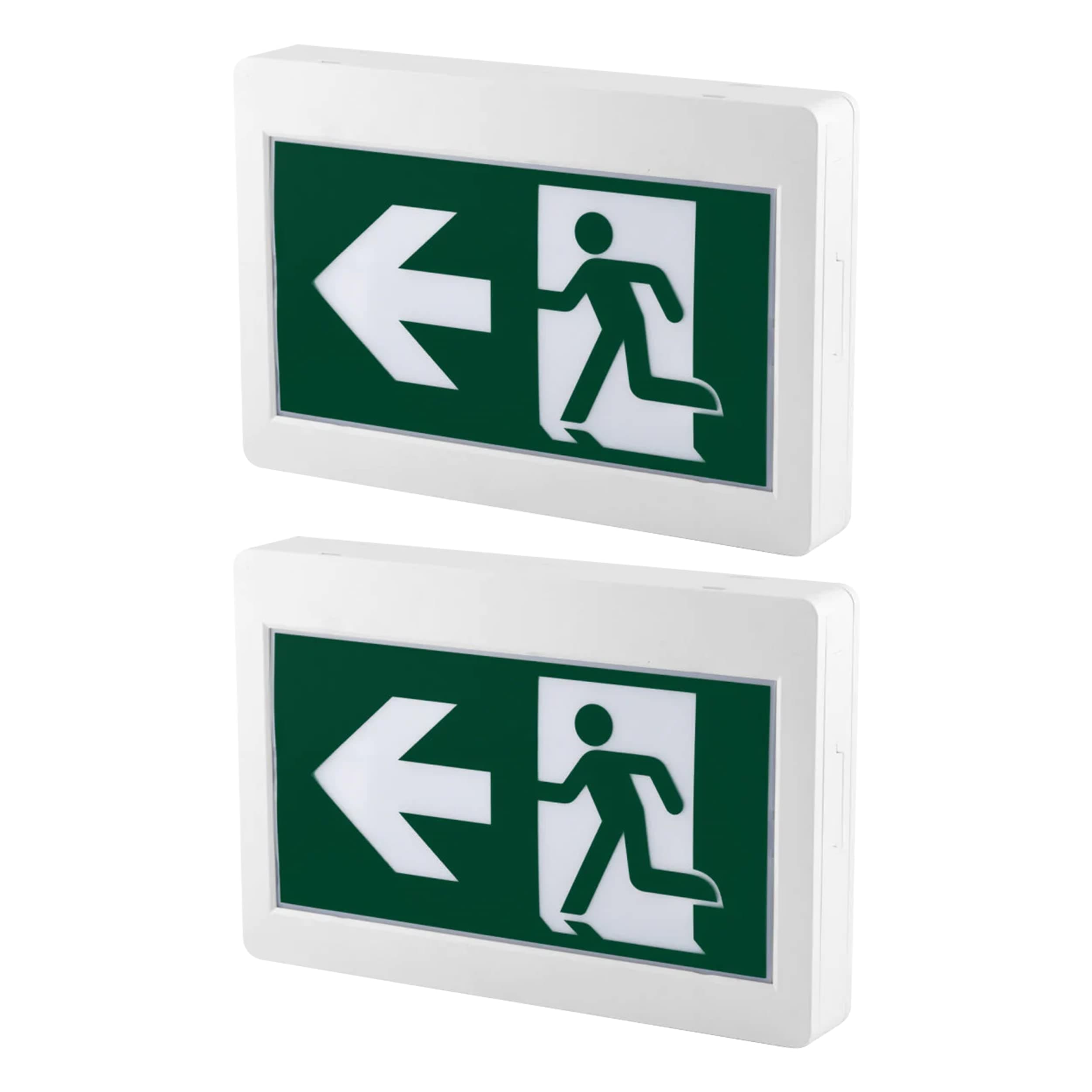 Nothing But Leds Exit Sign with Emergency Lights for Business, Hospital, etc. Emergency Exit Lights with Battery Backup LED with 2 Heads,90 Mints Battery Backup (Running Man Exit Sign Pack of 2)