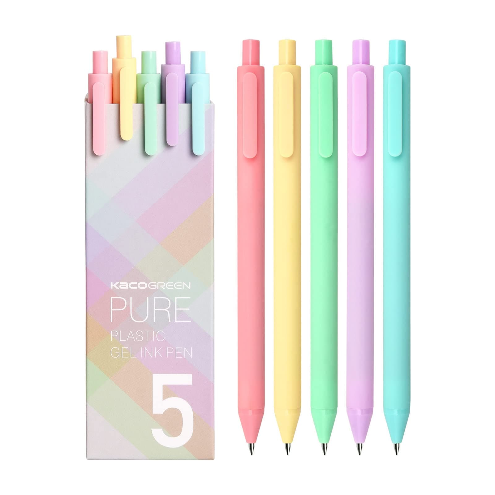 Kaco Pack of 5 Pieces Gel Ink Pens Colored Ink Cute Retractable Pens for Note Taking 0.5mm Fine Point (Macarons)